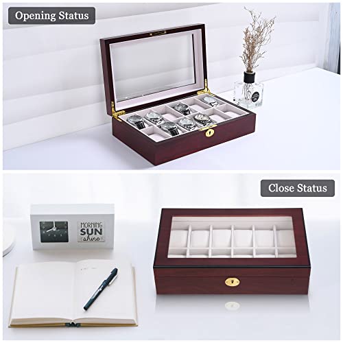 Yescom 12 Slots Wooden Watch Box Case Glass Display Top Jewelry Collection Storage Box Organizer Luxury Walnut Wood #TOP2