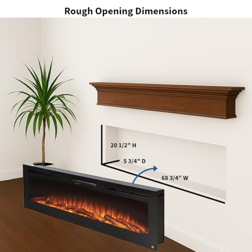 Image of Touchstone Smart Electric Fireplace-The Sideline 72 inch Wide-in Wall Recessed - 30 Realistic Ember Color /Flame Options - 1,500W Heater w /Thermostat - Log & Crystal Hearth Options - Alexa /WiFi Enabled