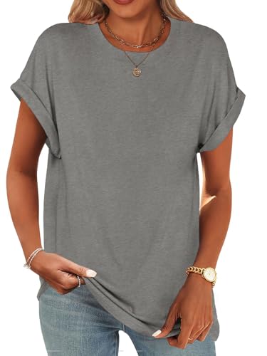 Image of UNCLECAT Women's Short Sleeve T Shirts Trendy Crew Neck Curve Hem Soft Tunic Tops Summer Outfits 2026