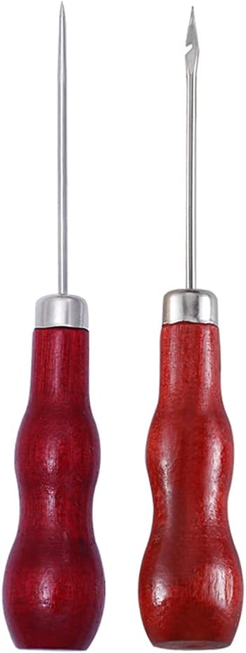 2 Pcs Wooden Handle Awls Gourd Shape Leather Hole Puncher Tailor Sewing Stitching Pin Punching Tool