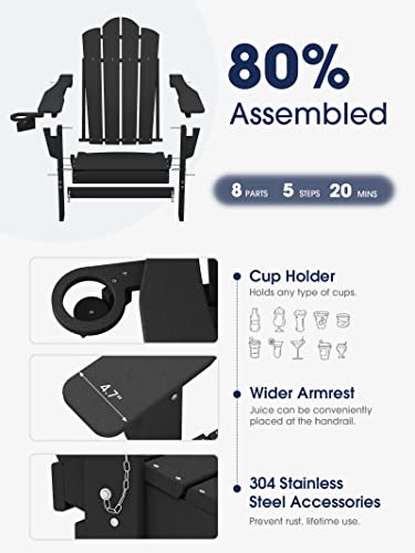 Kingyes Folding Ajustable Backrest Adirondack Chair, Black #TOP3