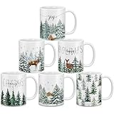 Didaey 6 Pcs Christmas Tree Mugs Winter Reindeer and Pine Tree Ceramic Mugs for Hot Chocolate Coffee Hot/Cold Beverages Cups for Rustic Christmas Holiday Gift