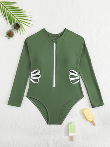 Image of SEGT Girl's One Piece Rash Guard Long Sleeve Swimsuits Bathing Suit