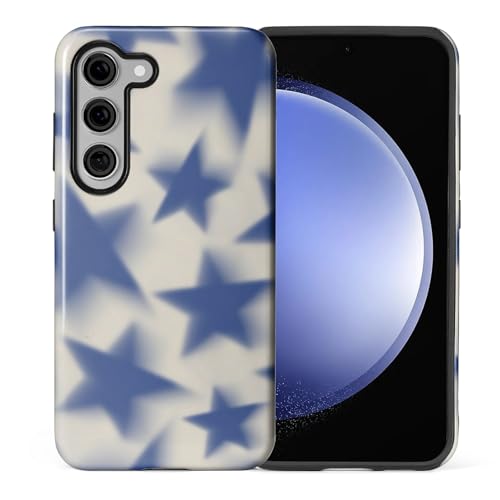 ilikediy for Samsung Galaxy S23 Plus Case,HL2 Retro Blue Stars Hybrid 2 Layer Hard Shell Silicone Protective Pattern Design Case