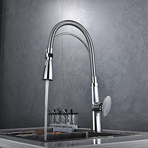 Kitchen Sink Faucet for Bar Farmhouse Commercial, Black Brass Kitchen Faucets, Pull Down Fixed Support 360 Rotate Kitchen Button to Switch Sink Mixer Taps(Chrome,with Hose Size 3-8)
