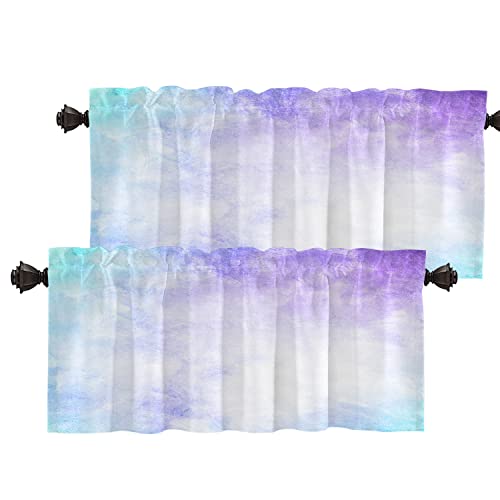 Batmerry Light Purple Abstract Paper Parchment Valance Curtains,Royal Blue Art Window Treatment Kitchen Valances Multilayer Polyester Blackout for Living Room/Bathroom, 2 Pack 52x18 inches