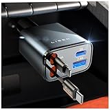 LISEN 車 充電器 巻き取りシガーソケットUSB【2025年新・最小4in1設計・PD45W急速充電】しがーソケット usb cタイ PD3.1/QC3.0/PPS対応 二重巻き取りケーブル（80cm×2）付属 全車種12V/24V対応 ハイエース・ジムニー・トラック iPhone全機種・Switch・タブレット他、USB-C端末全対応 智能電力分配 クリスマスプレゼント カー用品便利グッズ