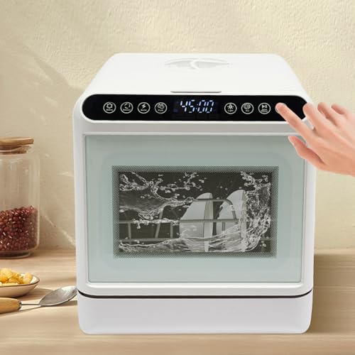 Lavavajillas de mesa, 1,1 kW, 4 modos de lavado y secado por ciclo de aire caliente, lavavajillas con depósito de agua de 6 L y soportes para cuencos, para apartamentos, camping, caravanas
