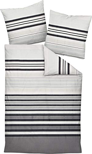 Janine Bettwäsche Satin grau-eisblau-weiß Größe 240x220 cm (2X 80x80 cm)