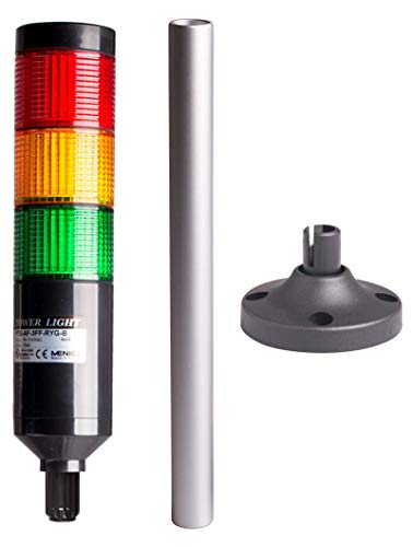MENICS PTE-APF-302-RYG-B, Tower Light Kit, 56mm Modular LED, Red/Yellow/Green Lens 3 Stacks, Steady/Flash, Black Body, 25" Lead Wires, 24 VAC/DC, Including 240mm Aluminum Pole + Plastic Base
