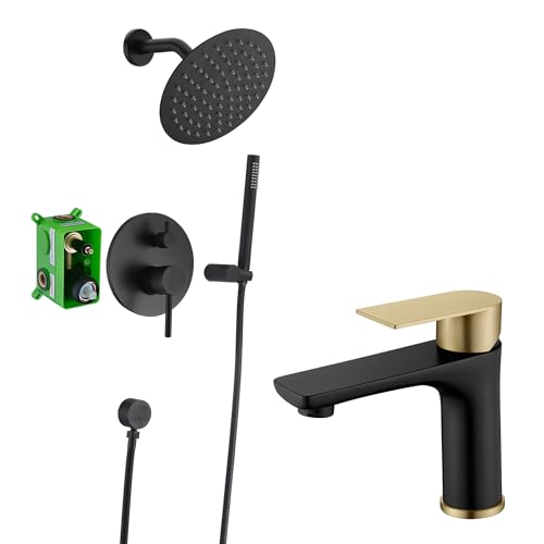 Hcfyauis Black Shower System Set S3223di + Bathroom Sink Faucet S1425-Mg