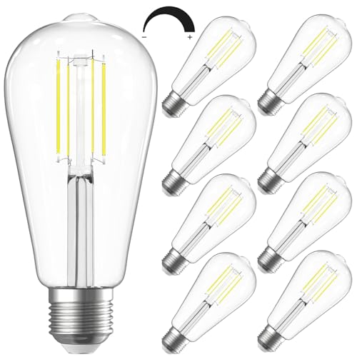 SHINESTAR Dimmable Edison Bulbs, 6W, Equivalent 60W, Bright Daylight White 4000K, Vintage ST58 Antique LED Filament Bulbs, E26 Medium Base, 80+ CRI, Clear Glass, 8 Pack by SHINESTAR - Used condition - US$11.74