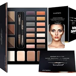 Youngfocus Eye Makeup Brow Contour Kit, 6 Eyebrow Powders Palette Set, 5 Eyebrow Stencils,14 Highly Pigmented Eyeshadows, 3 Highlighter Contour Powders, Spoolie/Brush Duo, Eye Brow Wax – Best Gift