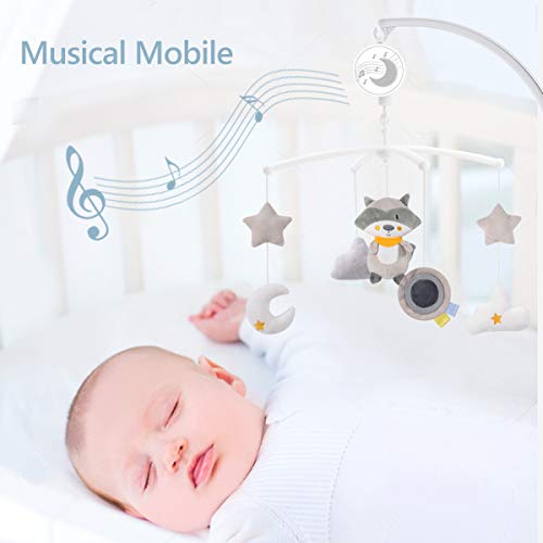 Baby Musical Crib Mobile Toys With Rotation, Raccon Clouds And Stars Sooth Pendant Toy,Wind-Up Music Box Design,Nursery Decoration Gift For Newborn Boys And Girls #TOP1