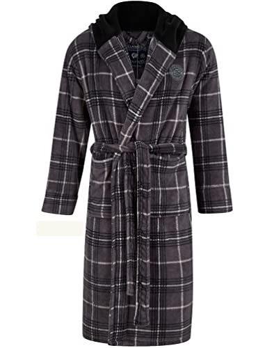 Tokyo Laundry Men's Ramsden Checkered Soft Fleece Hooded Dressing Gown - Grey Check - L