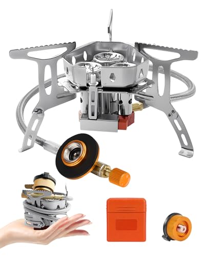 Olutula 6800W Camping Gas Stove with Piezo Ignition, Windproof Portable Cooking Stove for Outdoor Adventures, Hiking, Fishing and BBQ