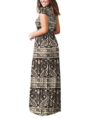 Image of MISFAY Women's Short Sleeve Maxi Dresses Long Casual Dresses with Pockets | Empire Elastic Waist, Crew Neck, Floor Length, Strentchy Flowy A Line Fit, Loose Plain Summer Outfits, Vacation Wear