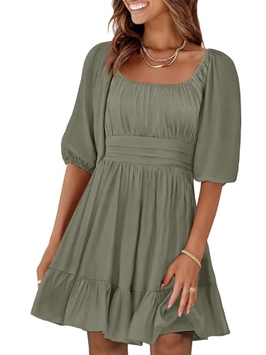 ANRABESS Womens Half Sleeve Mini Dress 2025 Fall Square Neck Casual Flowy Wedding Guest Dresses Summer Beach Vacation Outfits