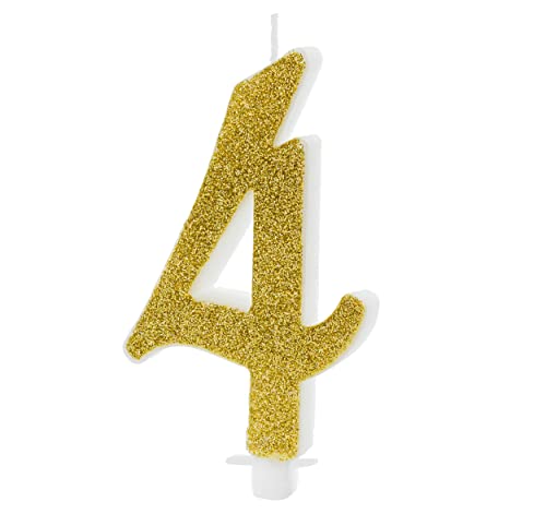 Grande bougie XL 4ème anniversaire bougie 4 bougies numérotées 4 bougies scintillantes 4 ans anniversaire fille garçon anniversaire bougie 4 or 10 cm Cover