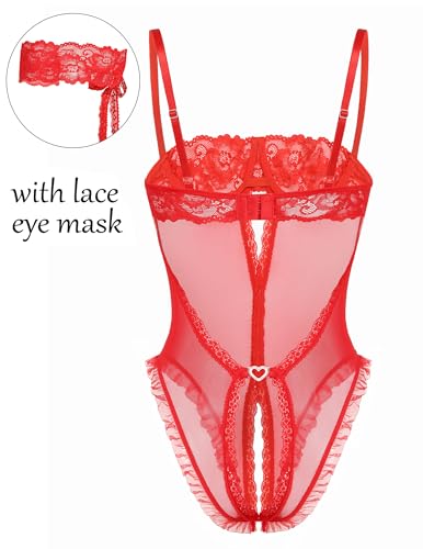 Avidlove Sexy Lingerie for Women Lace V Neck Teddy Lingerie One Piece Mini Bodysuit Exotic BabyDoll Red - Thumbnail 3