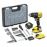 STANLEY V20 Akku-Schlagbohrschrauber, bürstenlos, 2-Gang, inklusive 2,0-Ah-Li-Ion-Akku, 1,25 A-Ladegerät und 100-teiligem Zubehörset mit ProStack-Koffer, 18 V, SFMCD716D2A-QW