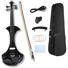 Electric Violin Solid wood body Ebony fittings parts Nice tuner Passive pickup with Bow,case bag Black-4 String