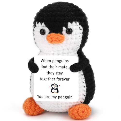ART-GIFTREE Cute Penguin Birthday Gifts for Wife Husband, Anniversary Love Card for Her Him Girlfriend Boyfriend, Romantic Valentines Day Crochet Present for Adult Men Women, Mothers Day