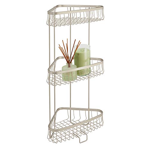 iDesign York Metal Wire Corner Standing Shower Caddy 3-Tier Bath Shelf Baskets for Towels, Soap, Shampoo, Lotion, Accessories, Satin by iDesign - Image 4
