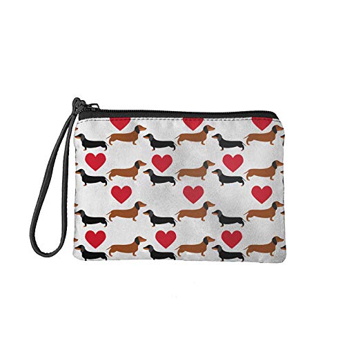 COEQINE Münzgeldbörse für Frauen, Geldbörse mit Reißverschluss, kleine Tasche, Mini-Tragetasche, Handtasche, Kartenhalter, Organizer, Dackel und rotes Herz, Einheitsgröße,
