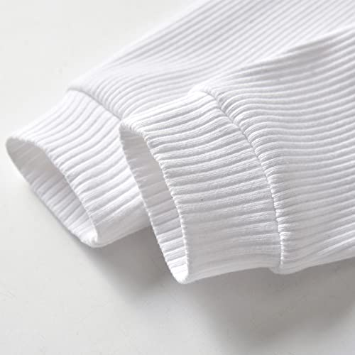 Derouetkia Newborn Baby Boy Girl Clothes Ribbed Cotton Long Sleeve Romper And Pants Outfits Set (Newborn) White #TOP6