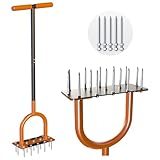 CKLT 39in Lawn Aerator Spike Tool with 304 Stainless Steel Spikes Heavy Duty Lawn Aerator with Wide Foot Plate Rubber Handle for Soil Aeration, Grass & Yard Care