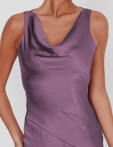 Image of KOUNAI Satin Backless Formal Maxi Dresses for Women Wedding Guest | Silk,Cowl Neck,Drape Neck,Open Back,Sleeveless,Tie Back,Elegant,Cocktail,Bridesmaid,Beach,Vacation,Party,Graduation,Midi