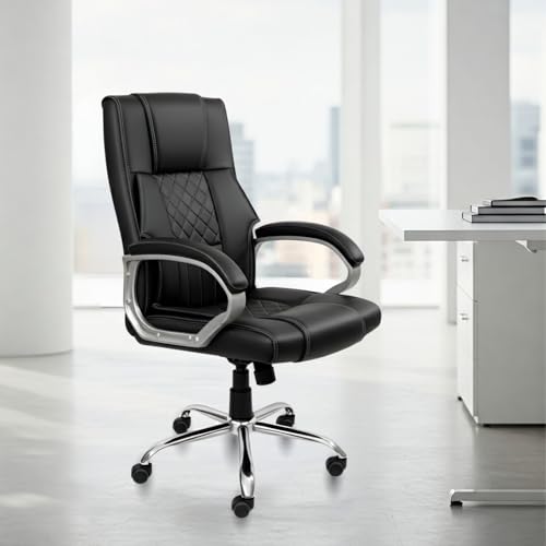 Image of activa Kim Ergonomic Office Chair| Premium Leatherette Chair with Padded Seat & Backrest| 3-Year Warranty | Adjustable Height Desk Chair for Work /Study /Gaming | Swivel Seating for Workstations (Black)