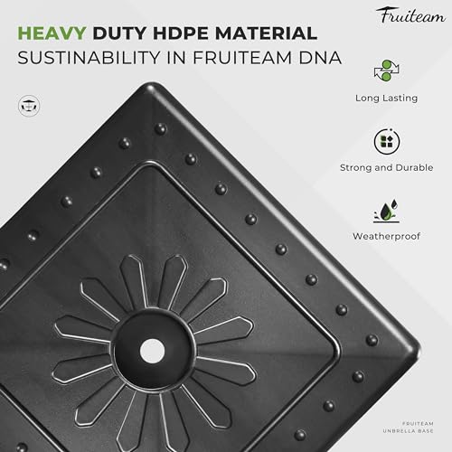 FRUITEAM 24lbs Prefilled-Umbrella-Base, 15\" Square Patio Umbrella Stand Weight, Heavy-Duty Market Table-Umbrella-Base Stand for Outdoor, Pool (Black)