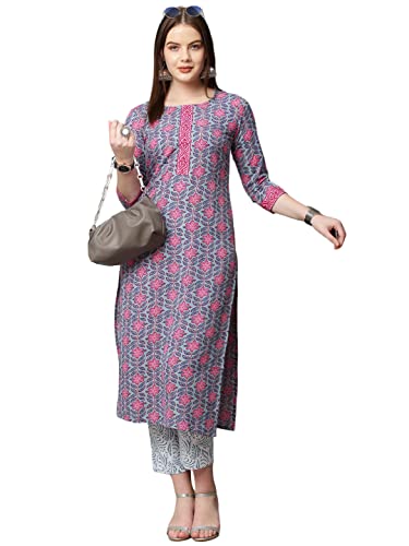 Image of ANNI DESIGNER Women's Cotton Blend Printed Straight Kurta With Pant
