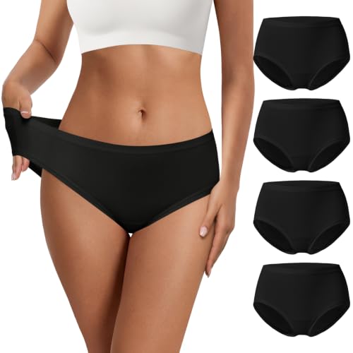 NIASOUL Women's Modal Underwear Mid Waist Full Coverage Panties Soft Stretch Breathable Briefs 4 Pack