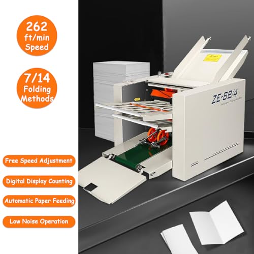 Banfluxion Digital Paper Folder 110V, Automatic Document Folding Machine w/ 4 Trays, Electronic Counter, Adjustable Speed (262ft/min Max), Desktop Paper Folding Machine for Manuals, Docs, Letters