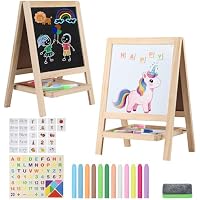 Kileubuto 4-in-1 Double-Sided Kids Drawing Board with Markers, Eraser, Magnetic Letters/Numbers & Flashcards