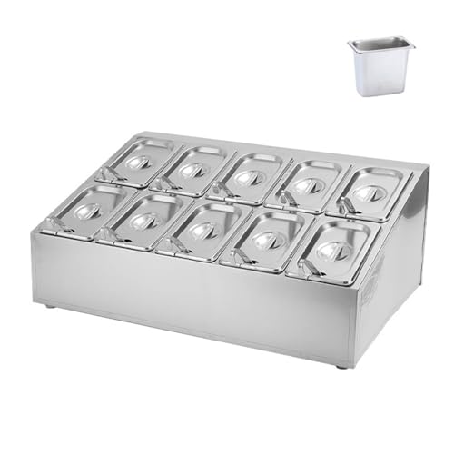 Stazione per pizza con dispenser in acciaio inox, portaspezie inclinato per condimenti e salse