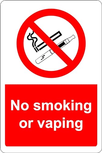 Image of No smoking or vaping e-cigarette Safety sign - 1.2mm Rigid plastic 200mm x 150mm Case (Pack of 5)