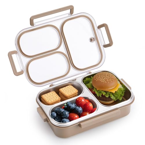 Kabbas Stainless Steel Bento Box Kids & Adults - 25 oz Metal Lunch Box with 3 Compartments, Premium 304 Stainless Steel Lunch Box for Kids, Dishwasher Safe, Suitable for School, Office, Outside