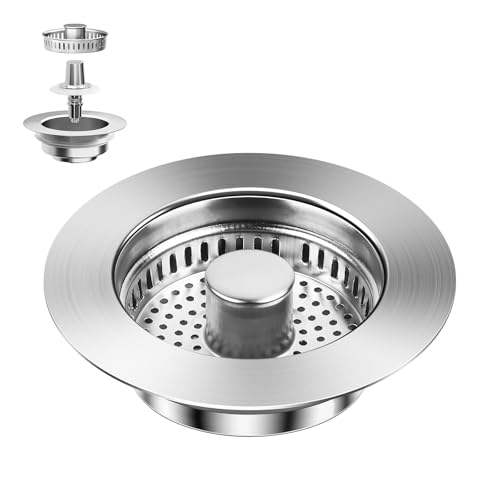 Feirdhoo Tappo Lavandino Cucina, 3 in 1 Stainless Steel Filtro Lavandino Cucina, e Tappi di Scarico con Cestino Anti-Intasamento Filtro Lavello for Standard Drains