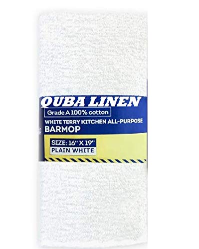 Quba Linen - Bar Mops Towels, 12 Pack Premium Quality 100% Cotton, Size 16X19 Highly Absorbent And Multi-Purpose Cleaning Rags - Terry Towels For Home And Kitchen Machine Washable Bar Mops (12) #TOP1
