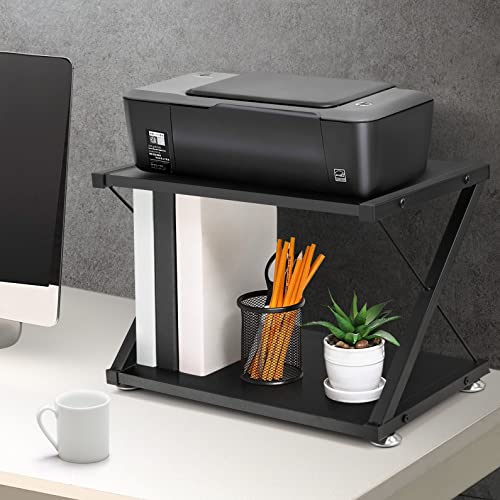 Echen Desktop Printer Stand, 2-Tiers Wood Desk Space Organizer, Desk Storage Shelf With Anti-Skid Pads For Home Office, Black #TOP3