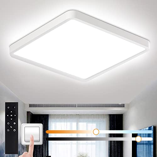 ASHUAQI Dimmable LED Ceiling Light, 36W 4200LM Ceiling Lights Living Room with Remote Control, Color Changing 3000-6500K, Timer & Memory, 30CM Square Ceiling Light for Kitchen, Bedroom, Hallway