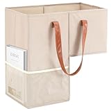 Qozary Stair Basket with Leather Handles - Staircase Basket for Wooden Stairs, Fabric Storage Bin for Home Office Decor