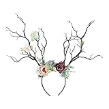 XIDAJIE Deer Antler Flower Crown Headbands Halloween Chritmas Long Antler Flower Branches Headband Props Horns Headpieces Hair Band Photo Shoot Forest Goddess Headdress Headwear, Navy