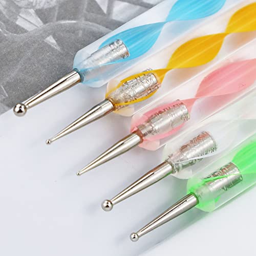 Dotting Pen, Nail Art Dotting Tools, Nail Art Skulptur Pen Dual Tip, Nail Art Zeichnung, Dotting Pen, für Nail Design, Marmorierwerkzeug, 5 Stück
