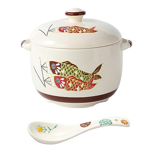 Olla de cerámica con tapa de 450 ml cazuela de arcilla redonda para sopa 2