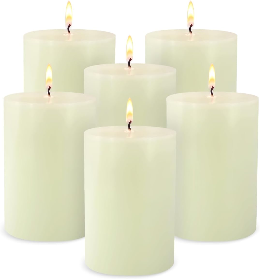 2.75x3.25 inch Ivory Pillar Candles Set of 6, Unscented Ivory Candles, Dripless Candles, Ideal as Wedding, Parties, Spas, Dinner, Home Decoration, Church